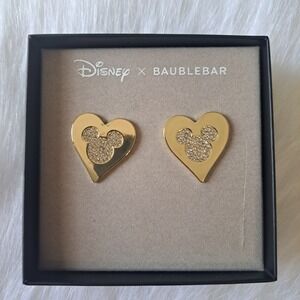 Baublebar X Disney Mickey Mouse Gold Heart Crystal Rhinestones Earrings Rare